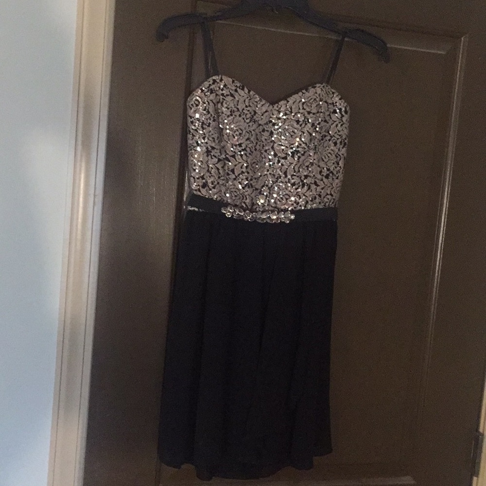 Semi-Formal Strapless Dress Black Skirt Sequin Top